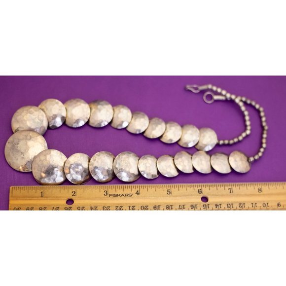 24 inch, Vintage Multiple Coin-shaped Silver Tone Medieval Bib Necklace - Q35 - Picture 3 of 3